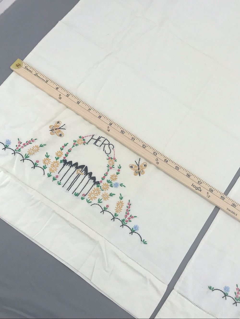 Embroidered 'His' and 'Hers' Pillowcase Set - Cream with Floral Detail - Picture 7 of 8